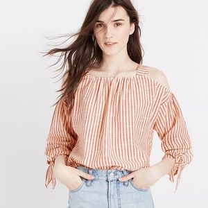 Madewell Cotton Stripe Tie Sleeve Top Red & White Size Medium